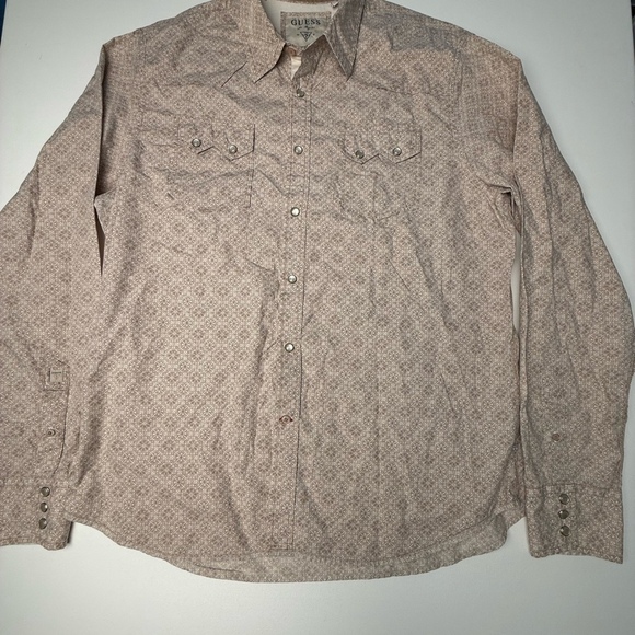 Vintage Tan and cream Guess button-up shirt Sz XL - Picture 1 of 8
